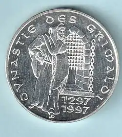 Франческо Гримальди на монете в 100 франков 1997 года