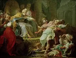 Навуходоносор приказывает выколоть глаза Седекии и убить его детей. 1753. Холст, масло. Земельный музей, Дармштадт