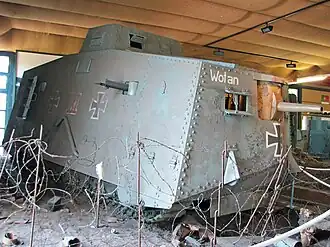 Поздняя реплика танка A7V «Вотан» в Немецком танковом музее (Мунстер, Германия)