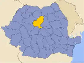 Карта Румынии с выделенным жудецем Муреш