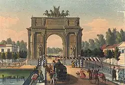 Мост и Нарвские ворота. Литография К. П. Беггрова, 1830—1840-е