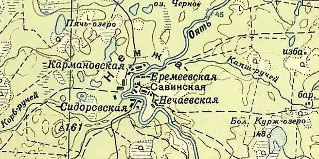 Деревня Еремеевская на карте 1940 года