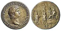 Сестерций Нерона с надписью CONG(IARIA) II DAT(A) POP(VLO) S(ENATVS)C(ONSVLTVM)