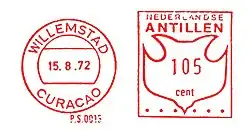 1972: в статусе автономных Нидерландских Антил, которые объединяли шесть островов, включая Кюрасао и Арубу (обозначены шестью звёздочками)[^]