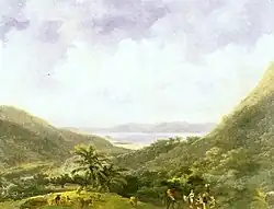 Вид на залив Рио-де-Жанейро с гор в Тижука, c. 1820