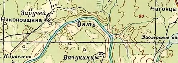 Деревня Никоновщина на карте РККА 1940 года