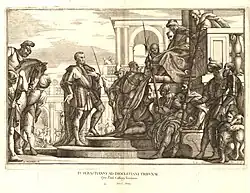 Noël Себастьян на суде императора Диоклетиана. 1691. Офорт