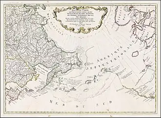 Географический факультет Санкт-Петербургской академии наук в 1754 году опубликовал карту с названием Nouvelle Carte des Decouvertes faites par des Vaisseaux Russiens с нанесенными границами северо-восточной Евразии (Герхард Мюллер).