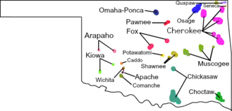 Распространение индейских языков в Оклахоме