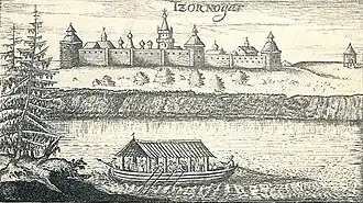 Черноярская крепость на рисунке Адама Олеария (1636)