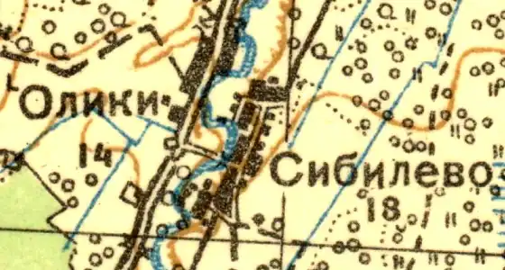 Деревня Олики на карте на карте 1931 года