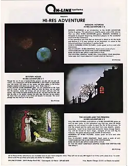 Реклама, содержащая три фотографии из трех игр, с короткими абзацами, рекламирующими их