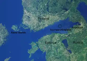 Расположение Аландских островов, Гогланда и Кронштадта