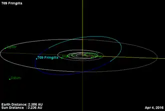 Орбита астероида Фрингилла и его положение в Солнечной системе