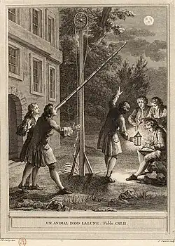 Иллюстрация к басне Лафонтена «Животное на луне» (басня 17 книги VII). 1755—1759. По рисунку Жана-Батиста Удри