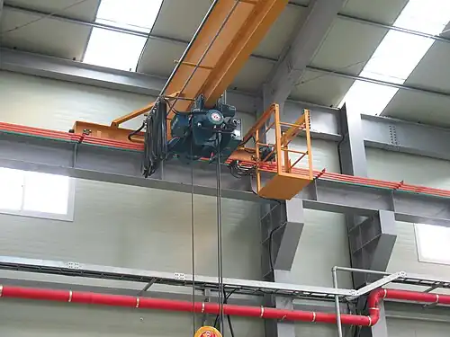 Цеховая кран-балка с питанием от трёхфазного троллея.