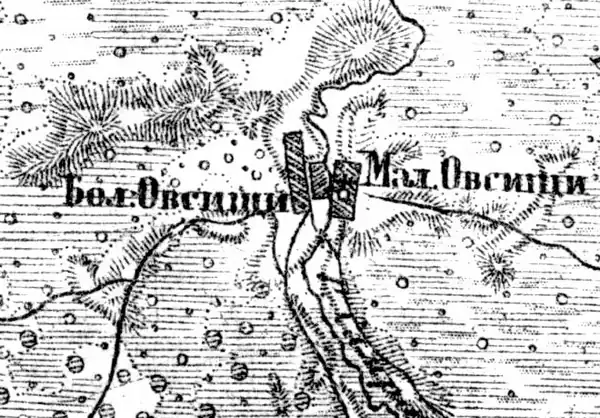 Деревня Овсище на карте 1919 года