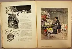 Пример книжного или журнального разворота с картиной Жильбера (справа), отпечатанной в технике гелиогравюры (фотогравюры)