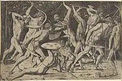 Битва Геркулеса с гигантами. Гравюра резцом на меди