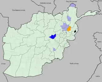  Под контролем «Талибана»
 Под контролем ФНСА
 Под контролем местных сил или независимых полевых командиров
 Под контролем ИГ