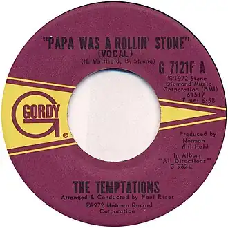 Обложка сингла The Temptations «Papa Was a Rollin’ Stone» (1972)