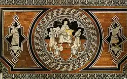 Давид-псалмопевец (в центре) и Давид и Голиаф. Доменико ди Никколо. 1413—1423