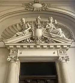 Фронтон со скульптурами у входа в Национальный музей истории Румынии (Бухарест)