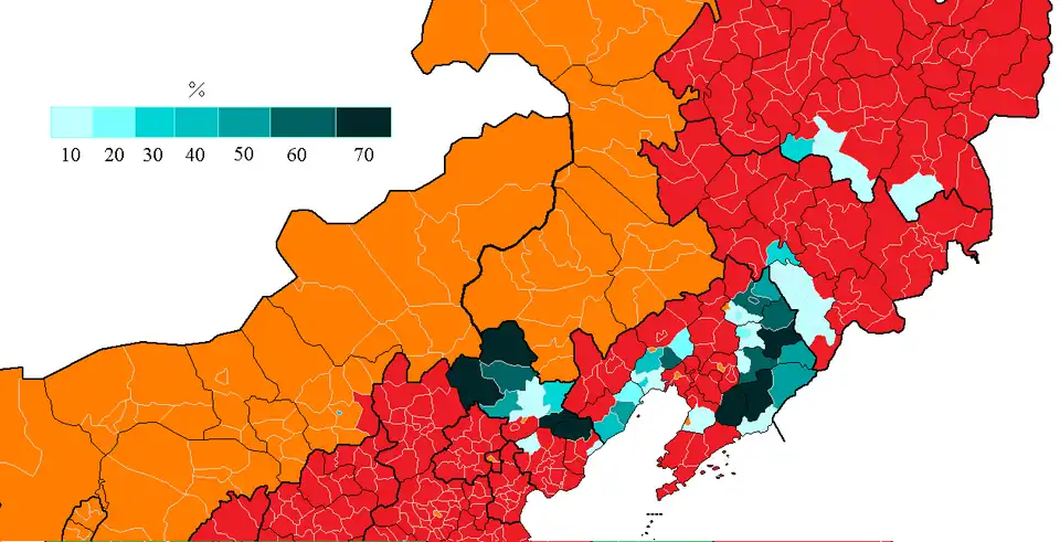 Процентное соотношение маньчжурского населения в провинциях Китая