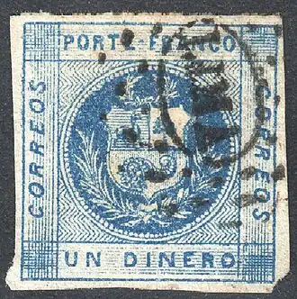 Гашение точечным (буквенным) штемпелем «Lima» («Лима») (Sc #9)