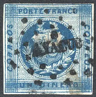 Гашение точечным (буквенным) штемпелем «AYACUC» («Аякучо») (Sc #9c)