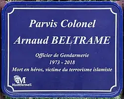 Одна из мемориальных табличек в память Арно Бельтрама, погибшего в теракте