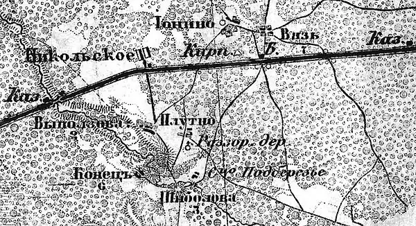 Деревня Плутно на карте 1917 года