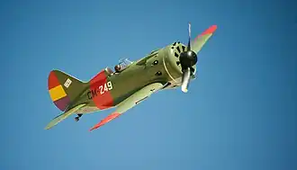 Одна из реплик И-16 тип 5 с опознавательными знаками Испанской республики. Построена в Новосибирске по заказу новозеландца Тима Уоллеса, передана в Испанию.