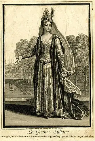 «La Grande Sultane», 1695-1703. Согласно описанию, данному Британским музеем, на гравюре изображена Салиха-султан, главная фаворитка Мустафы II.