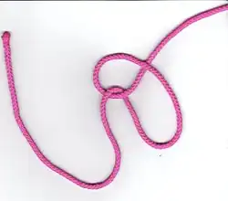 2. Вдеть ходовой конец троса в колышку первый раз, образуя первую петлю.