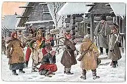 Крестьяне приводят пленных французов в штаб русской армии