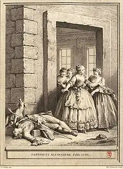 Дафнис и Алкимадур. Иллюстрация к изданию басен Лафонтена. По рисунку Жана-Батиста Удри