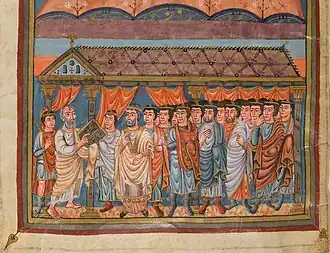 Карл Лысый со своими придворными. «Библия Карла Лысого». 845 г.