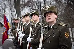 Военнослужащие бригады на построении в зимней форме одежды. Январь 2023 года