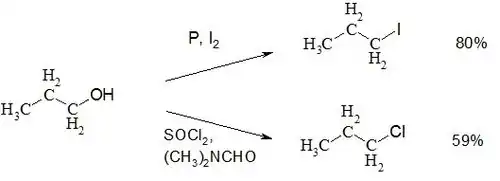 Получение 1-галогенпропанов из 1-пропанола