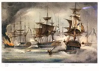 «Проворный» (в центре) в ходе Наваринского сражения