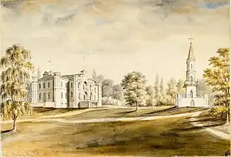 Дворец в псевдоготическом стиле в имении Прилуки. Рисунок Наполеона Орды, 10 июля 1876