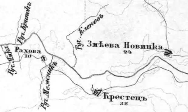 Деревня Крестцы на карте Ф. Ф. Шуберта 1872 года