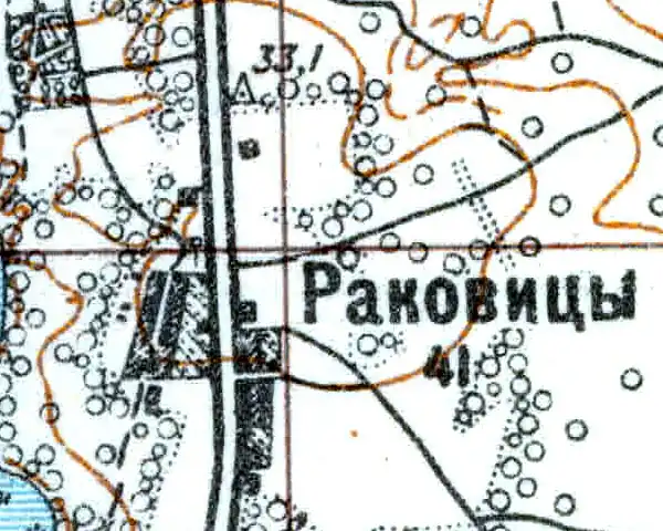 Деревня Раковицы на карте 1926 года