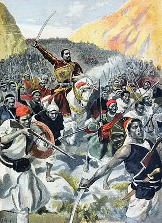 Рас Мэконнын командует абиссинскими войсками во время битвы при Амба-Алаги.