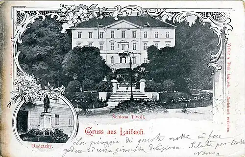 Открытка конца XIX — начала XX века (на круглой врезке — памятник Йозефу Радецкому)