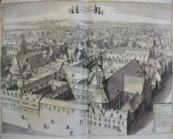 Монастырь босоногих кармелитов в Брюсселе. Офорт Л. Ворстермана Младшего по рисунку Я. ван Вердена. Ок. 1727