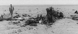 Разбросанные по большой площади обломки LAV-25, уничтоженного во время операции «Буря в пустыне» в результате «дружественного» огня — прямого попадания ПТУР «ТOW», выпущенной с другого LAV-25 и последующей детонации боекомплекта.