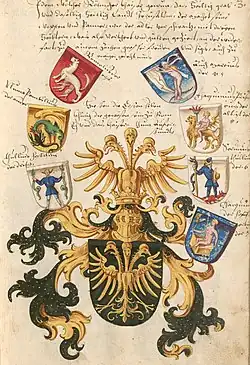 Другой герб из книги Конрада Грюненберга, 1483 год.  Предположительно, герб древних римских царей