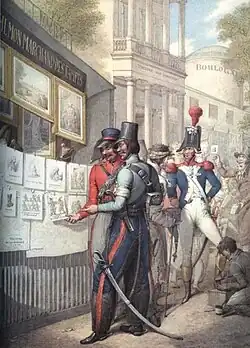 Казаки разглядывают карикатуры на самих себя.